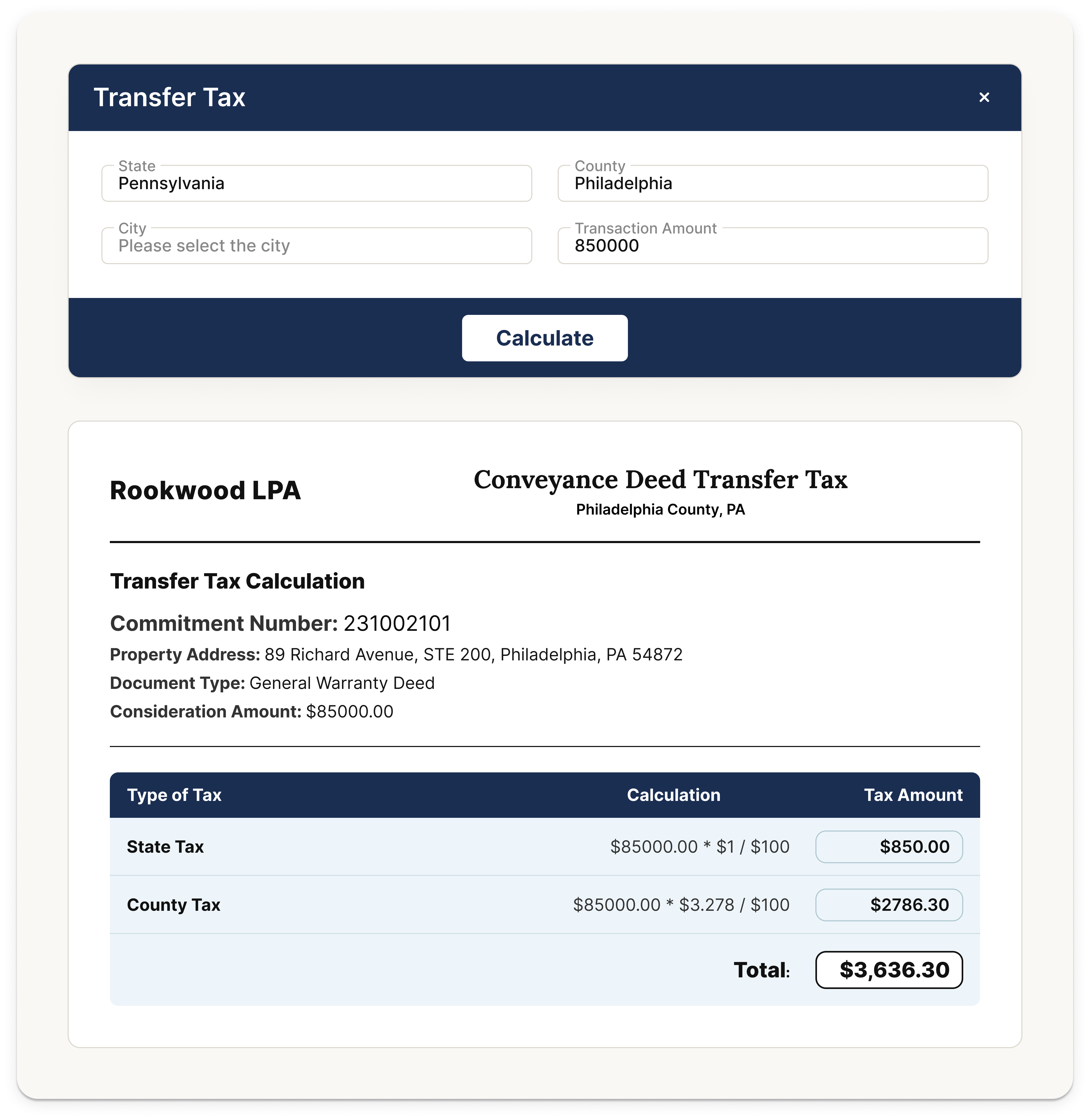 Transfer Tax Calculation